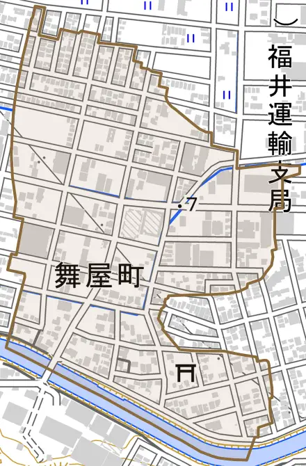 舞屋町とその周辺の地図。町の範囲を重ねている