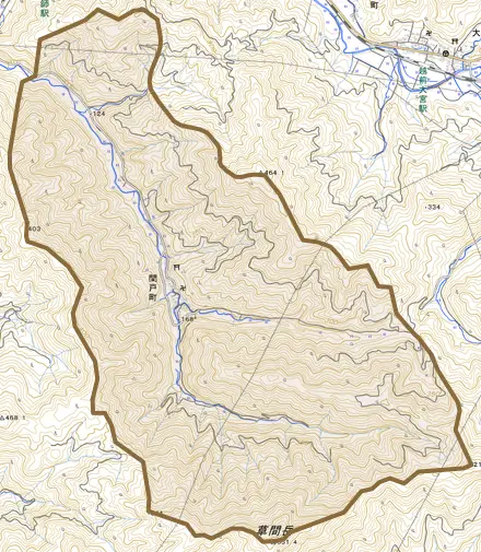 間戸町とその周辺の地図。町の範囲を重ねている