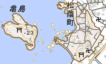 松蔭町とその周辺の地図。町の範囲を重ねている