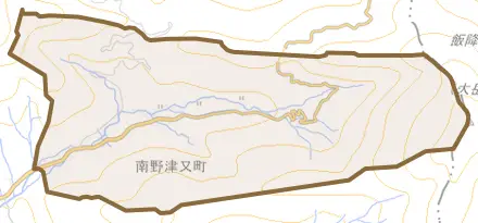南野津又町とその周辺の地図。町の範囲を重ねている