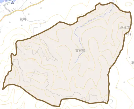 宮郷町とその周辺の地図。町の範囲を重ねている