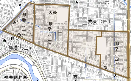 御幸とその周辺の地図。町の範囲を重ねている