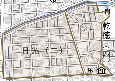 日光とその周辺の地図。町の範囲を重ねている