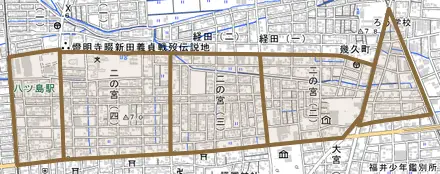 二の宮とその周辺の地図。町の範囲を重ねている