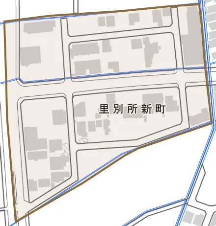 里別所新町とその周辺の地図。町の範囲を重ねている