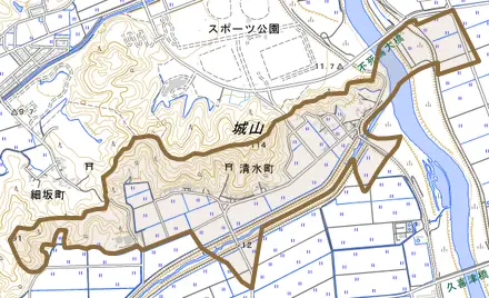 清水町とその周辺の地図。町の範囲を重ねている
