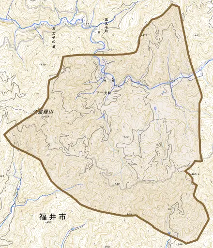 下一光町とその周辺の地図。町の範囲を重ねている