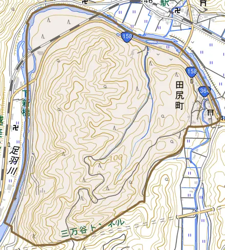 田尻町とその周辺の地図。町の範囲を重ねている