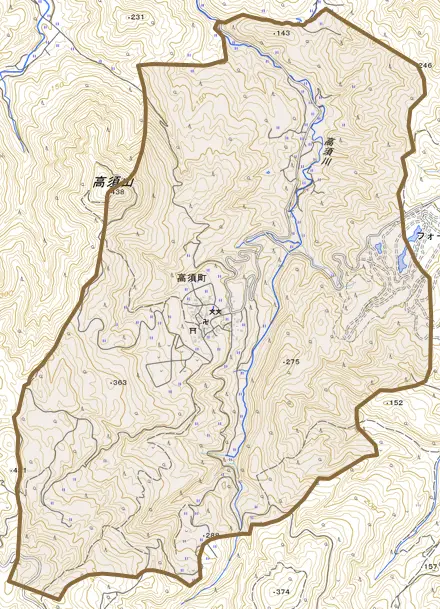 高須町とその周辺の地図。町の範囲を重ねている