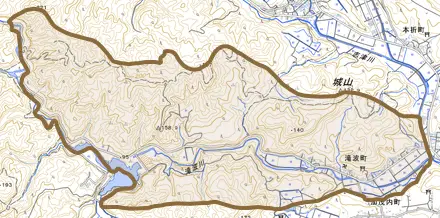 滝波町とその周辺の地図。町の範囲を重ねている