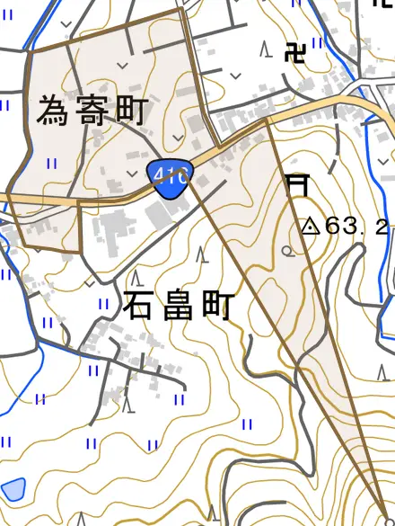 為寄町とその周辺の地図。町の範囲を重ねている