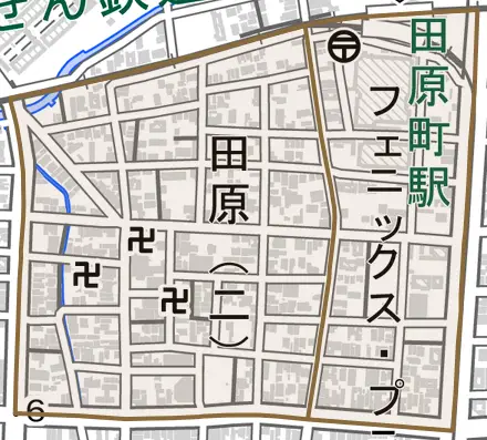 田原とその周辺の地図。町の範囲を重ねている