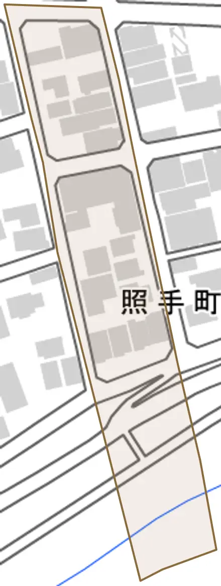 照手町とその周辺の地図。町の範囲を重ねている