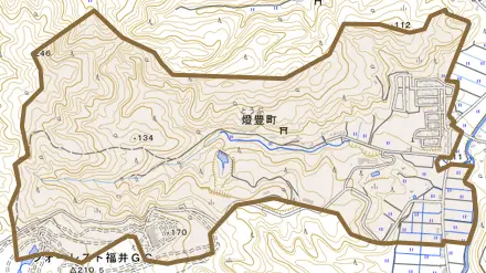 燈豊町とその周辺の地図。町の範囲を重ねている