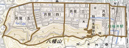 月見とその周辺の地図。町の範囲を重ねている