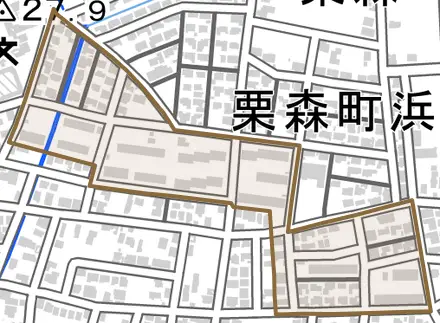 上野本町新とその周辺の地図。町の範囲を重ねている