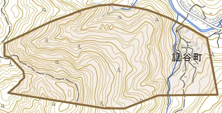 謡谷町とその周辺の地図。町の範囲を重ねている