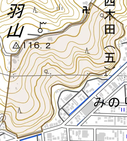 山奥町とその周辺の地図。町の範囲を重ねている