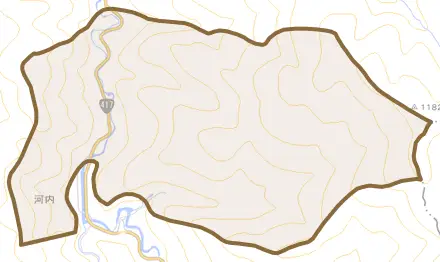 河内とその周辺の地図。町の範囲を重ねている