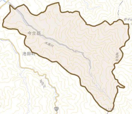 水海とその周辺の地図。町の範囲を重ねている