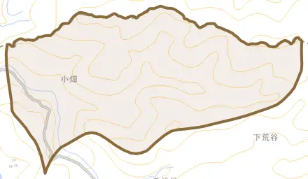小畑とその周辺の地図。町の範囲を重ねている
