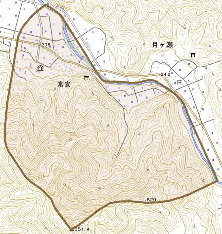 常安とその周辺の地図。町の範囲を重ねている