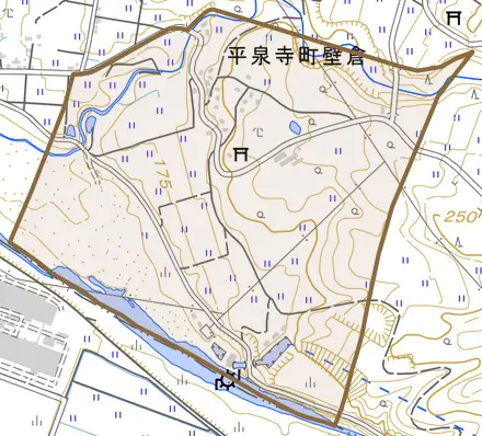 平泉寺町壁倉とその周辺の地図。町の範囲を重ねている