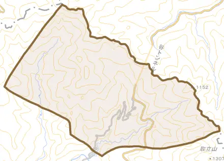 北谷町谷とその周辺の地図。町の範囲を重ねている