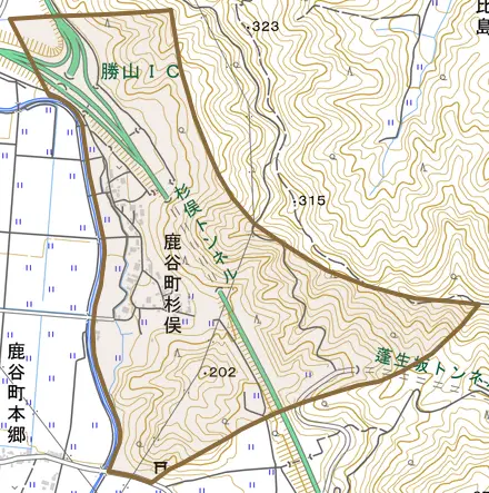 鹿谷町杉俣とその周辺の地図。町の範囲を重ねている