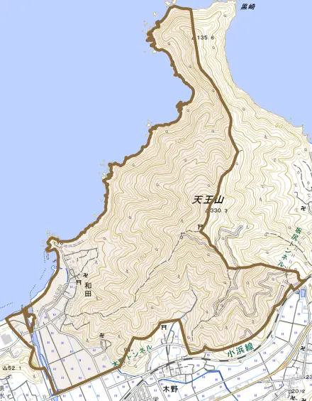 和田とその周辺の地図。町の範囲を重ねている