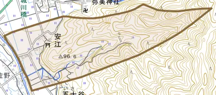 安江とその周辺の地図。町の範囲を重ねている