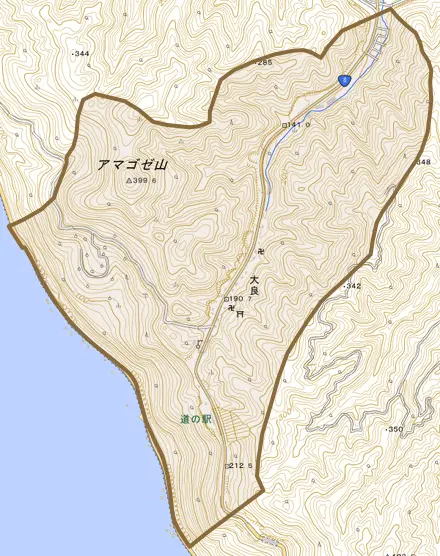 大良とその周辺の地図。町の範囲を重ねている