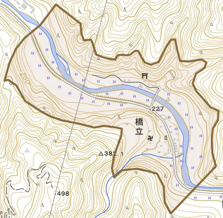 橋立とその周辺の地図。町の範囲を重ねている