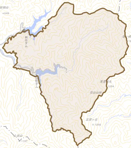広野とその周辺の地図。町の範囲を重ねている