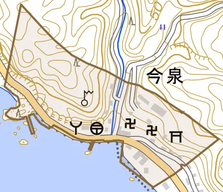 今泉とその周辺の地図。町の範囲を重ねている