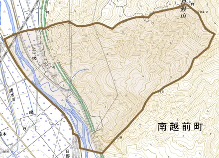 上平吹とその周辺の地図。町の範囲を重ねている