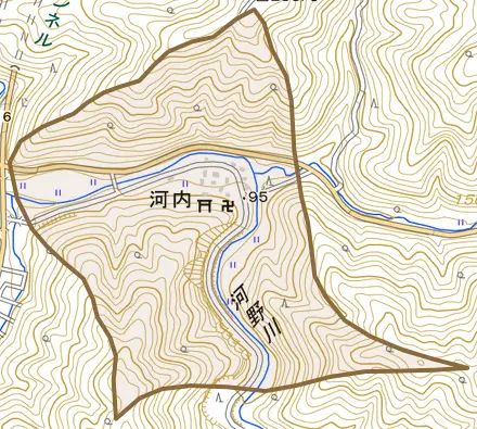 河内とその周辺の地図。町の範囲を重ねている