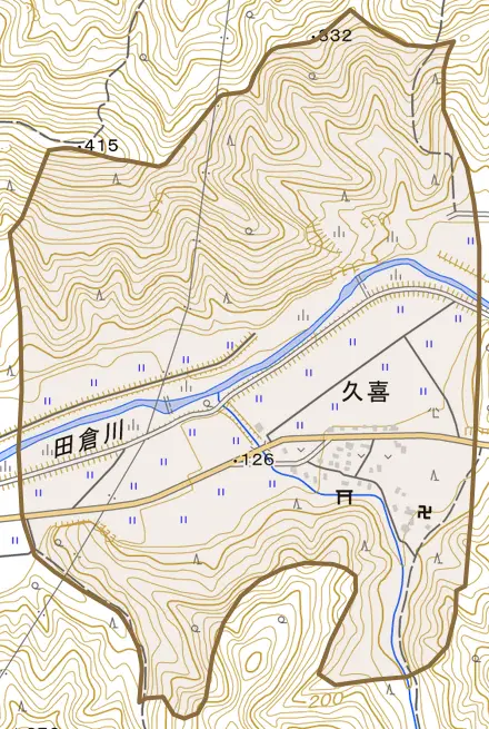 久喜とその周辺の地図。町の範囲を重ねている