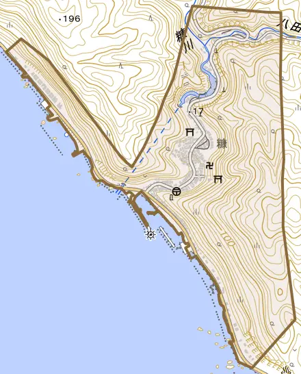 糠とその周辺の地図。町の範囲を重ねている