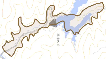 桝谷とその周辺の地図。町の範囲を重ねている