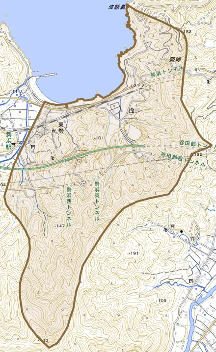 東勢とその周辺の地図。町の範囲を重ねている