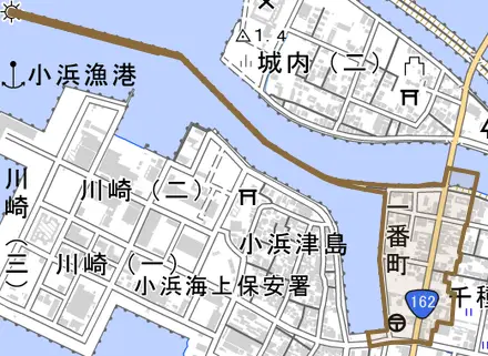 一番町とその周辺の地図。町の範囲を重ねている