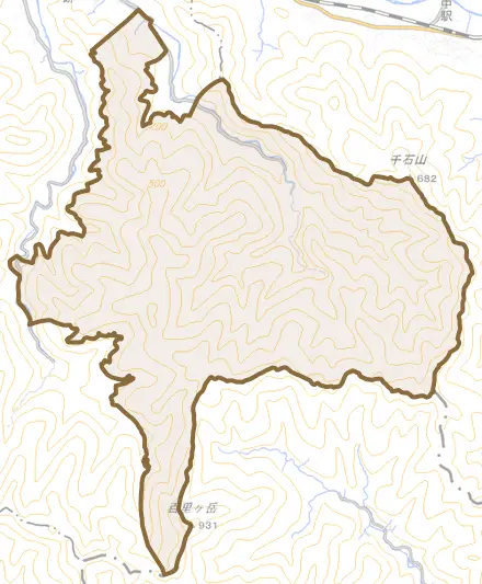 池河内とその周辺の地図。町の範囲を重ねている