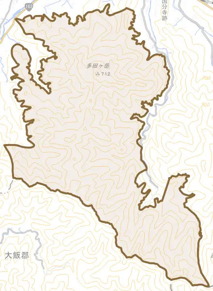 上根来とその周辺の地図。町の範囲を重ねている