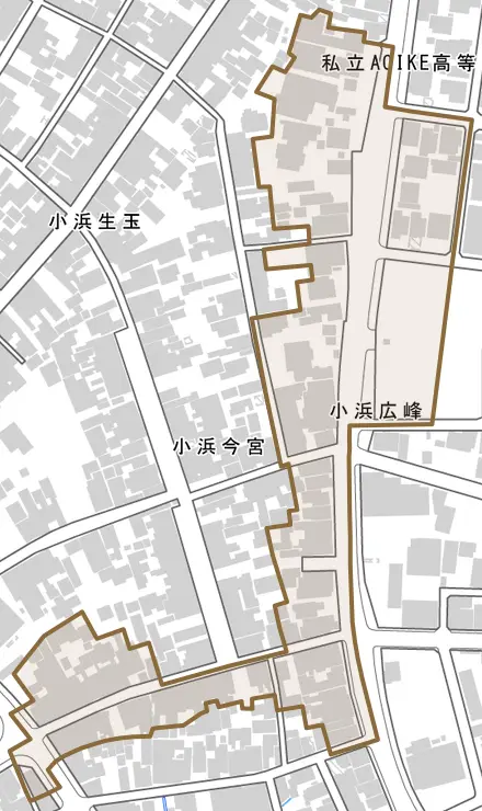 小浜広峰とその周辺の地図。町の範囲を重ねている