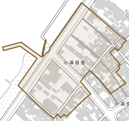 小浜日吉とその周辺の地図。町の範囲を重ねている