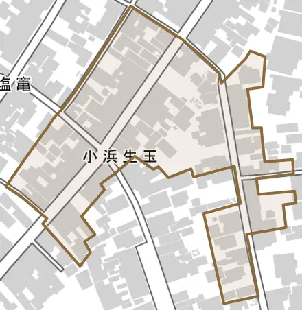 小浜生玉とその周辺の地図。町の範囲を重ねている