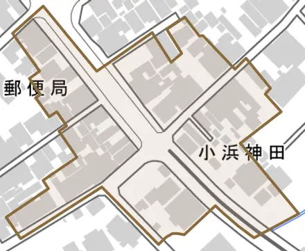 小浜神田とその周辺の地図。町の範囲を重ねている