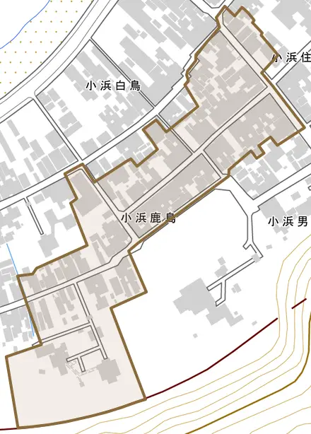 小浜鹿島とその周辺の地図。町の範囲を重ねている