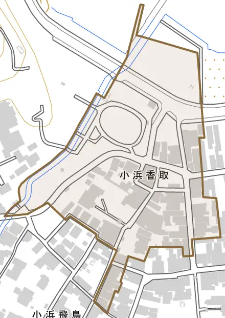 小浜香取とその周辺の地図。町の範囲を重ねている